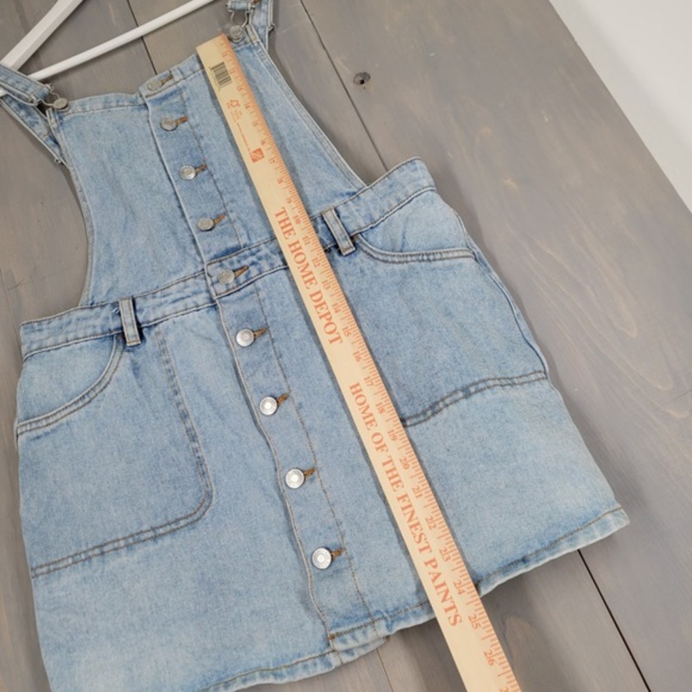 PacSun Denim Overall Dress Women L Light Wash Blue Button Front Pinafore Mini - Picture 9 of 10